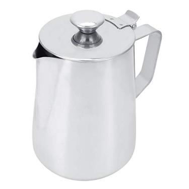 Imagem de Jarro de espuma de caf¨¦,jarro de espuma de leite, copo de espuma de leite de caf¨¦ de a?o inoxid¨¢vel 1000ml com tampa, para uso em cafeteria com arte com leite, copo de espuma jarra leite caf¡§| a