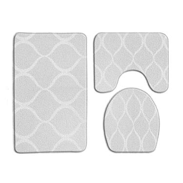 Imagem de Cor Folha Padrão Tapete de Banho Geométrico Antiderrapante 3 Peças Conjuntos de Decoração de Banheiro Tapete Tapete Tampa de Toalete Conjunto Almofada em Forma de U, 33186J, 40X60cm