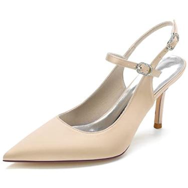 Imagem de Bombas Slingback femininas 8,5 cm salto alto de casamento bico fino sapatos de quadra festa trabalho vestido de formatura, Champanhe, 8