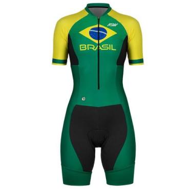Imagem de Macaquinho Ciclismo Bike Feminino Asw Brasil Verde Amarelo