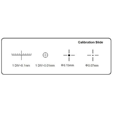 Imagem de Slide de calibração de microscópio para estágio de microscópio (TCM-H) com 4 escalas e resolução de linha de 0,01 mm