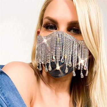 Imagem de Máscara facial de strass cintilante Accer preta brilhante borlas de cristal máscaras de rosto boate festa baile máscara justa para mulheres e meninas