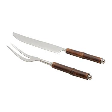 Imagem de Conjunto de 2 Peças Faca e Garfo Trinchante de Aço Inox Cabo de Bamboo Rojemac Prateado