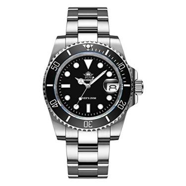 Imagem de ADDIESDIVE Relógio de mergulho de quartzo masculino mergulhador 200 m, mostrador preto, pulseira de aço inoxidável luminosa