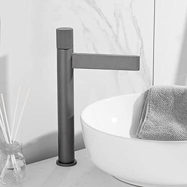 Imagem de Torneira misturadora de água quente e fria montada no deque do vaso sanitário fosco alta pulverização curta torneira da pia do banheiro torneira de alça única torneira de lavatório, cinza B
