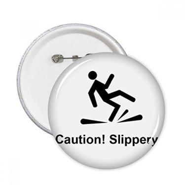 Imagem de Caution Slippery Black Symbol Round Pins Badge Button Clothing Decoration 5 peças presente