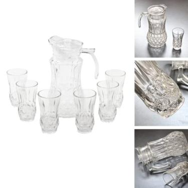 Imagem de Jarra De Vidro Com 6 Copos Tampa Água Suco 1800ml
