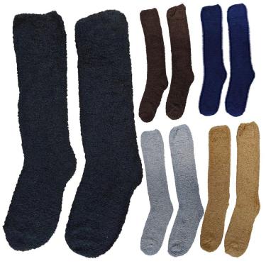 Imagem de Kit 12 Pares Meias Pelúcia Adulto Masculino 3/4 Longa Inverno Proteção Frio Lisa