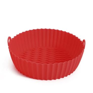 Imagem de Assadeira De Silicone Forma Para Fritadeira Airfryer 19cm Reutilizável E Antiaderente Limpeza Facil e Muito Resistente Livre de BPA, Prático E Fácil De Manusear (Vermelho)