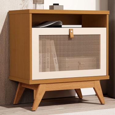 Imagem de Mesa de Cabeceira 1 Porta Nature/Perola/Rattan Jb 2300 - Jb Bechara