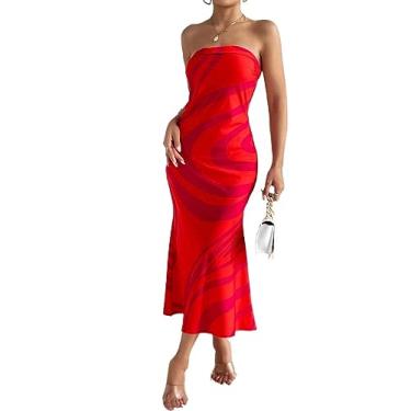 Imagem de Camisa Feminina Elegant All Over Print Mermaid Hem Tube Dress (Color : Red, Size : CH)
