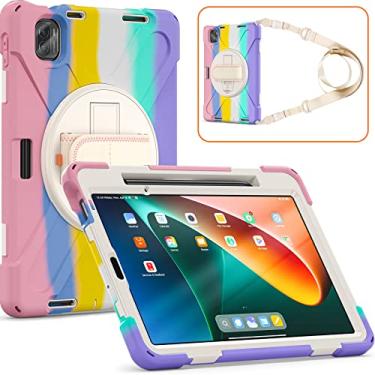 Imagem de QYiiD Capa para Xiaomi Pad 5 / Pad 5 Pro com suporte para caneta 11 polegadas 2021, capa protetora resistente à prova de choque com alça de mão giratória 360, alça de ombro, rosa colorido