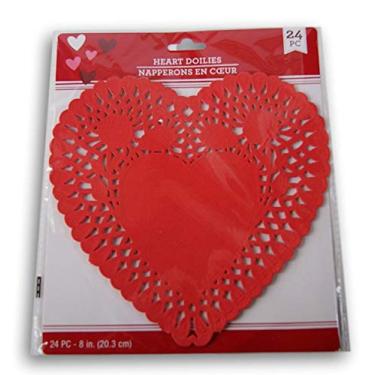 Imagem de Doilies de papel rendado com coração, 20 cm, pacote com 24 (vermelho)
