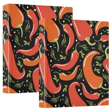 Imagem de Fichários de caderno de três anéis, fichários de caderno de 3,8 cm com bolsos, pacote de 1/2 fichários escolares capa dura padrão mexicano vermelho quente