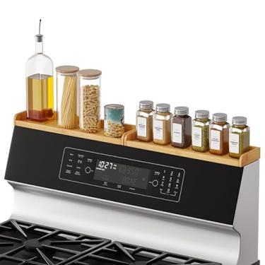 Imagem de SpaceAid Prateleira magnética de fogão de bambu com etiquetas, organizador de cozinha sobre o fogão rack de especiarias, prateleira magnética para organização de forno (natural, 2 pacotes de 38 cm, até 76 cm de comprimento)