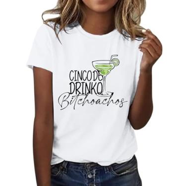 Imagem de Camiseta feminina Summer De Mayo com gola redonda e gola redonda, manga curta, festa mexicana, A - Branco, M