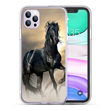 Imagem de Capa compatível com iPhone 14 Pro Max, capa de telefone de cavalo animal legal preto TPU macio à prova de choque capa transparente presente para mulheres meninas