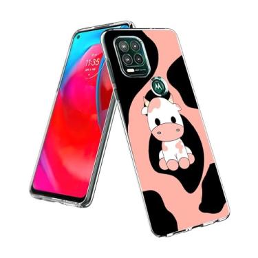 Imagem de Capa compatível com Motorola Moto G Stylus 5G - linda capa de telefone rosa vaca rosa preta impressa fina TPU macia à prova de choque capa protetora