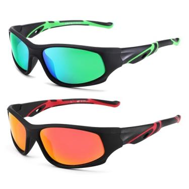 Imagem de LIU·WEN Óculos de sol polarizados de beisebol esportivo infantil – Tons flexíveis para meninos e meninas de 4 a 12 anos, Lente B4 preta/verde + preto/laranja vermelho, Medium