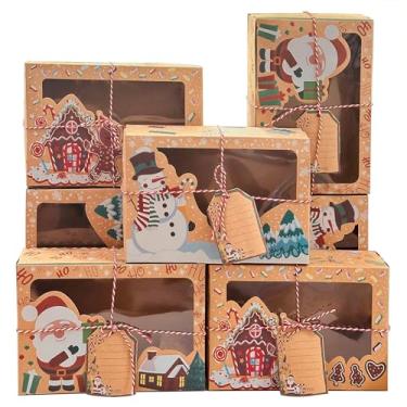 Imagem de HDFSP Pacote com 12 caixas de biscoito de Natal com janela, caixas de cupcake kraft, recipientes de embalagem de alimentos, grandes caixas de presente de padaria para presente de festa de Natal