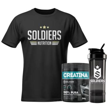 Imagem de Kit: Creatina Pote Monohidratada 300G + 1X Coqueteleira Pro 700Ml + Camiseta Three Stars - Soldiers Nutrition G