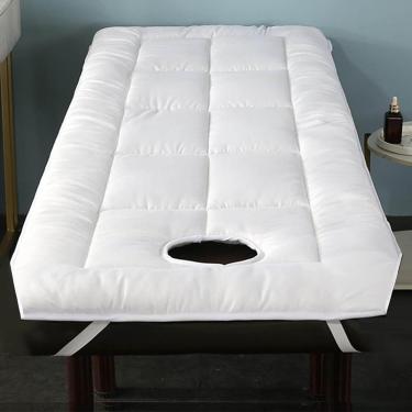 Imagem de Almofada de mesa de massagem spa, colchão de cama de salão de beleza com furo facial, capa de cama para cílios com cabeça quadrada/redonda/trapezoidal, com faixa elástica, para salão de bele