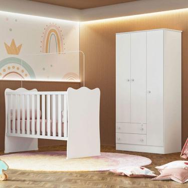 Imagem de Quarto Infantil Completo Iris 3 Portas 2 Gavetas Branco - Pnr Móveis