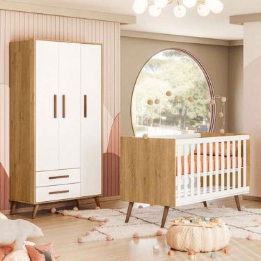 Imagem de Quarto Infantil Completo Bear 3 Portas 2 Gavetas Branco/Freijo - Pnr Móveis