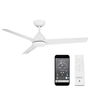 Imagem de WAC Ventoinhas inteligentes Mocha para ambientes internos e externos 3 lâminas Smart Home Ventilador de teto 137.2 cm branco fosco com controle remoto funciona com Alexa e iOS ou aplicativo Android