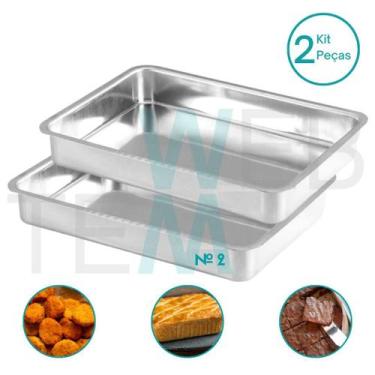 Imagem de Kit 2 Assadeiras Retangular Alta nº2 Alumínio Sustentável para Assados
