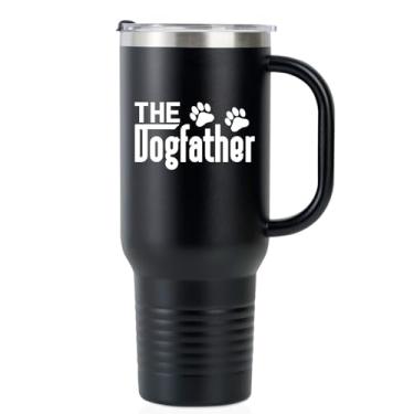 Imagem de Onebttl Dog Dad Gifts for Men, The Dogfather, Caneca de viagem de aço inoxidável de 1,134 g com alça, tampa e canudo para pai de cachorro, amante de cães, proprietário, preto