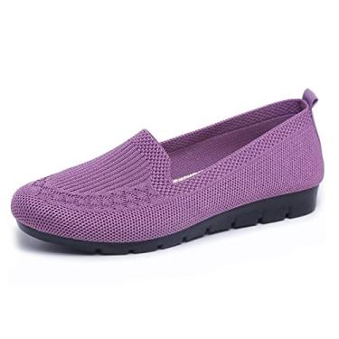 Imagem de SPATI Sapatos rasos femininos de malha leves e confortáveis calçados femininos sem cadarço de malha respirável sapatos de caminhada femininos bico redondo preto, rosa, roxo, vermelho, azul marinho,