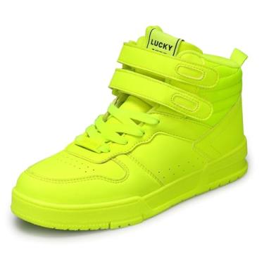 Imagem de LUCKY STEP Tênis feminino de cano alto, moderno, basquete, cano baixo, caminhada, tênis, plataforma, casual, de couro sintético, lima, 40