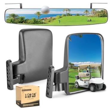 Imagem de 10L0L Espelhos para carrinho de golfe, espelho lateral dobrável e kit de espelho retrovisor panorâmico para Yamaha Club Car EZGO, elimina pontos cegos e espelho convexo transparente