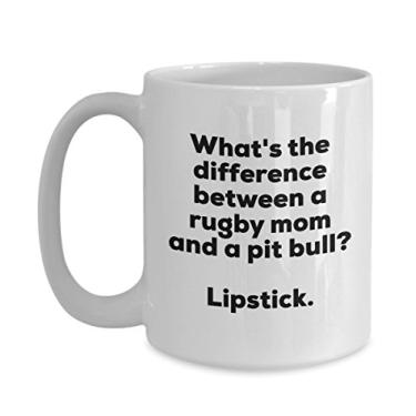 Imagem de Presente para mamãe rúgbi - Diferença entre uma mamãe rúgbi e uma caneca Pit Bull - Batom - de Natal