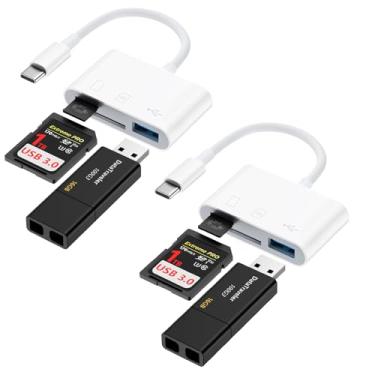 Imagem de Leitor de cartão SD USB C, pacote com 2 para iPhone 16/16 Pro/16 Pro Max/16 Plus/15, iPad Pro/Air/Mac/Laptop/Samsung Galaxy, leitor de cartão de memória tipo C, adaptador de cartão micro SD USBC para