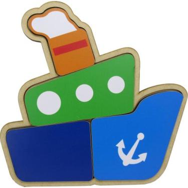 Imagem de Brinquedo Pedagógico Educativo Quebra Cabeça Encaixe Navio Madeira Mdf