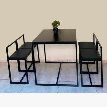 Imagem de Conjunto Mesa 4 Cadeiras Pequena Estofado Preto Industrial Black Box -