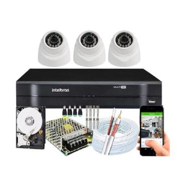 Imagem de Kit 3 Câmeras de Segurança Dome 720p dvr Intelbras C/Hd 1 TB