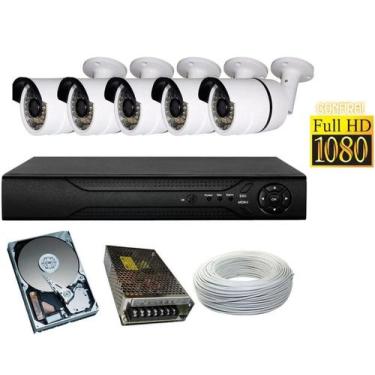 Imagem de Kit 5 Cameras Segurança 1080 Full Hd 2 Mp Dvr 8 canais Multi Hd Alta R