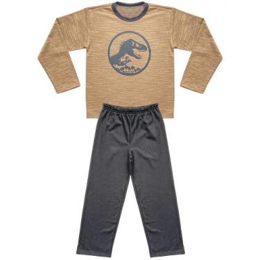 Imagem de Pijama Juvenil Look Jeans Longo Dino Bege - BEGE - 8, 8, Bege
