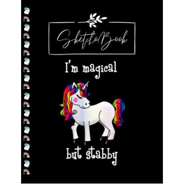 Imagem de SketchBook: Unicornim Magical But Stabby Sketchbook Notebook Large Ruled Lined Pages For Writing