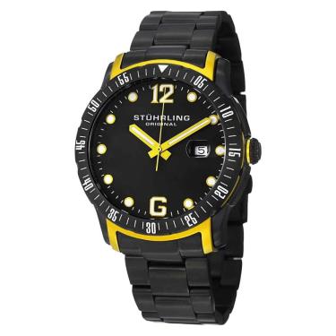 Imagem de Relógio de pulso Trofu 421 45mm com mostrador preto e acabamento PVD preto, fivela de aço inoxidável, Stuhrling.