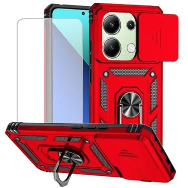 Imagem de Yodueiv Capa para Redmi Note 13 Pro 4G, Poco M6 Pro 4G 23117RA68G com protetor de tela de vidro temperado e capa de câmera deslizante, anel magnético para suporte de carro para Xiaomi Redmi Note 13