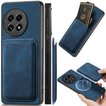 Imagem de Ysnzaq Capa carteira magnética 2 em 1 para OnePlus 13 para homens e mulheres, capa de couro PU premium fina com compartimentos para cartões destacáveis para OnePlus 13 FKB retrô azul