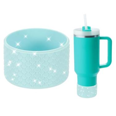 Imagem de PATIKIL Bota de silicone para garrafa de água para copo de 340 a 1,134 g, capa protetora antiderrapante com fundo de água, capa protetora para copo de garrafa de água, acessórios de copo, azul claro