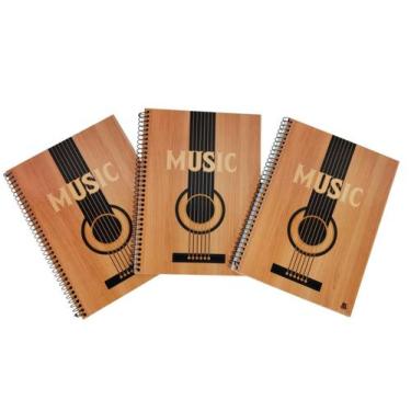 Imagem de Caderno de Musica Violão Natural Madeira 80 Folhas Capa Dura  03 Unida