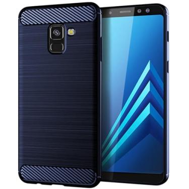 Imagem de GTBDEKI Capa para Galaxy A8 2018, capa para Samsung A8 2018 SM-A530F, capa traseira de silicone fino à prova de choque de fibra de carbono para Samsung Galaxy A8 2018 azul