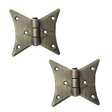 Imagem de Adonai Hardware Dobradiças de borboleta vintage antigas "Azur" para portas de celeiro, armários, caixa de joias de madeira, móveis, baú de tesouro e baús (latão antigo)
