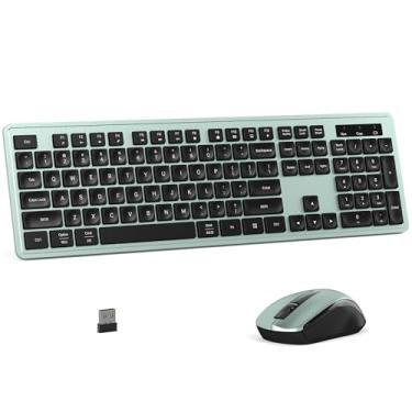 Imagem de MPTOG Combo de teclado e mouse sem fio, teclado de escritório de 104 teclas de tamanho completo com 15 teclas de função, teclado numérico, receptor USB único, compatível com PC e laptop (verde)